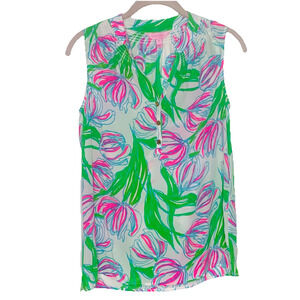 LILLY PULITZER Houston Top XS Ring The Bellboy Resort White 100% Silk 78441 EUC